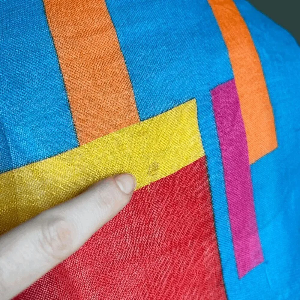 VTG Liz Claiborne Geometric Scarf 17x56 Memphis Colorblock Fringe Dopamine